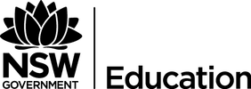 Logo of NSW Government Education with a black lotus flower on a transparent background
