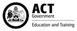 Logo of ACT Government Education and Training with a black and white design.